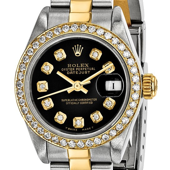Pre-owned Rolex Steel/18KY Lady Diamond Black Watch