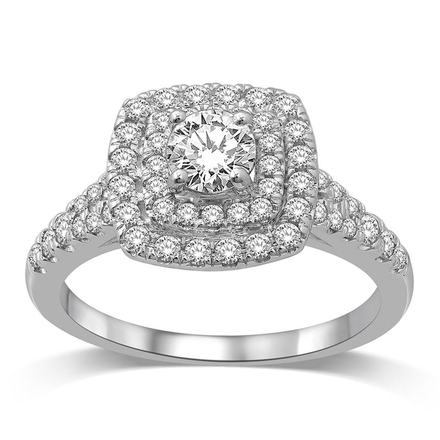 14K White Gold 1 1/2 Ct.Tw.Diamond Halo Engagement Ring