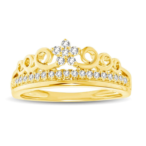 10K Yellow Gold 1/5 Ctw Diamond Flower Ring