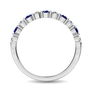 Diamond 1/2 Ct.Tw. And Blue Sapphire Stack Band in 14K White Gold ( 6 Diamond and 5 Blue Sapphire )