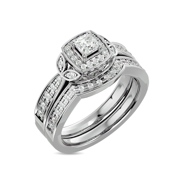 Diamond 1/2 Ct.Tw. Round and Princess Bridal Ring in 14K White Gold