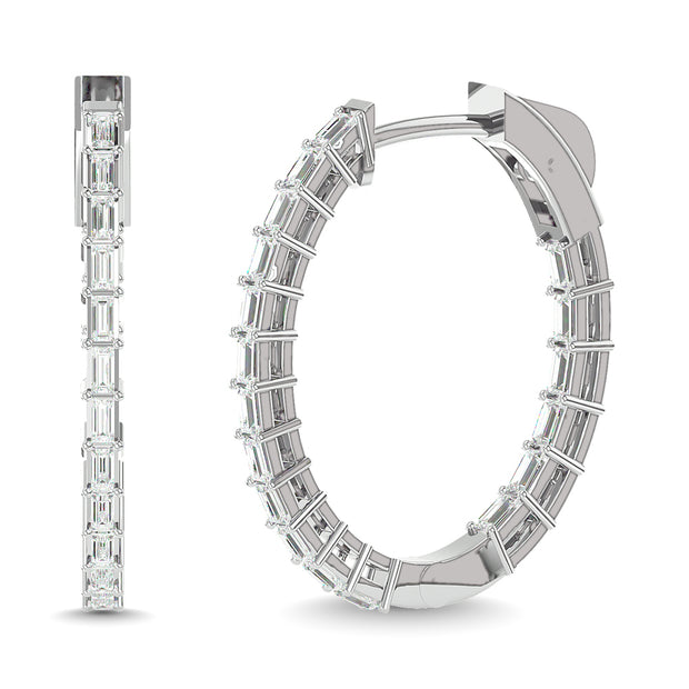 Diamond 1/3 Ct.Tw. Baguette Hoop Earrings in 14K White Gold