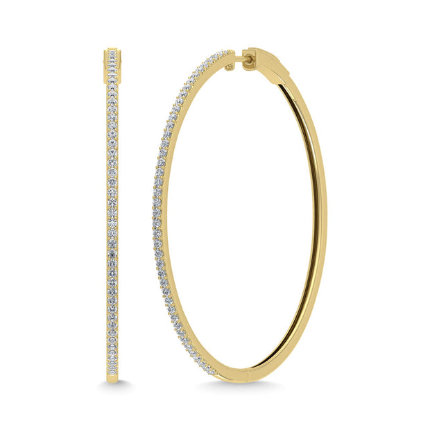 Diamond 1 5/8 Ct.Tw. Round Shape Hoop Earrings in 10K Yellow Gold (2.5 inches)