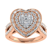 14K Pink Gold 1 1/2.Tw. Round and Straight Baguette Diamond Heart Ring