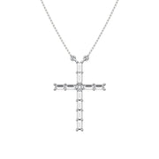 10K White Gold 1/4 Ct.Tw. Diamond Round and Baguette Cross Necklace