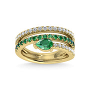 14K Yellow Gold Diamond and Emerald 1 1/4 Ct.Tw. Stackable Band