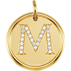 14K Yellow 1/8 CTW Diamond Initial "M" Pendant