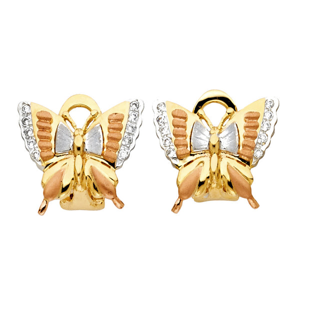 14K 3C Butterfly Earrings W/Clip Lock