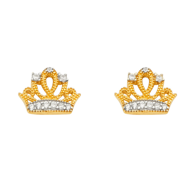 14K Crown  CZ Earrings
