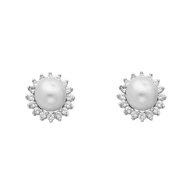 14KW 8mm Pearl with CZ Earrings