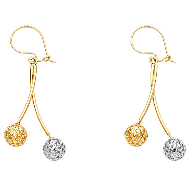 14K 2T Perforated Ball Hanging Earrings