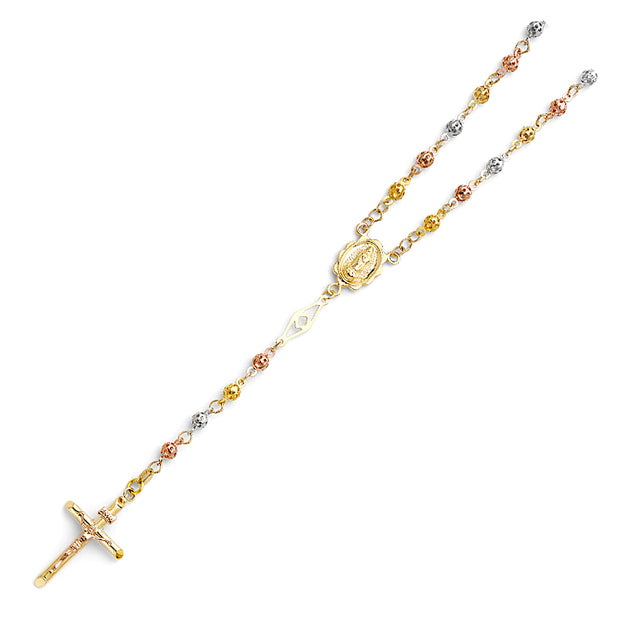 14K THREE COLORED GOLD 4MM BALL ROSARY NECKLACE