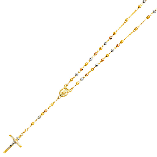 14K THREE COLORED 4MM DISCO BALL ROSARY NECKLACE