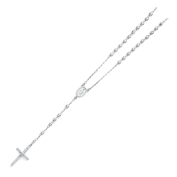 14K WJITE GOLD 4MM DISCO BALL ROSARY NECKLACE