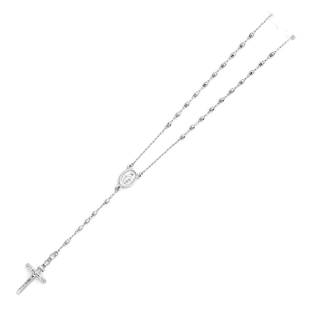 14K WHITE GOOLD 3MM DISCO BALL ROSARY NECKLACE