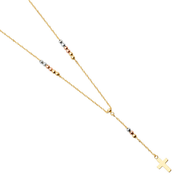 14K THREE COLORED GOLD 2.5MM BALL ROSARY NECKLACE