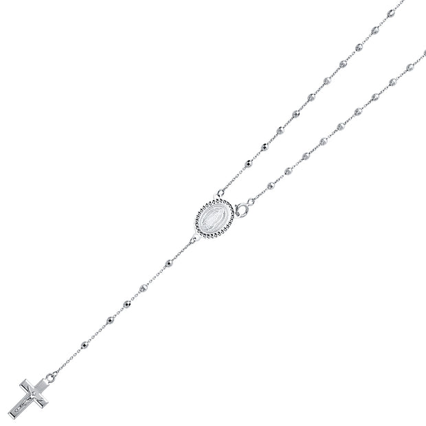 14K WHITE GOLD DISCO BALL ROSARY NECKLACE