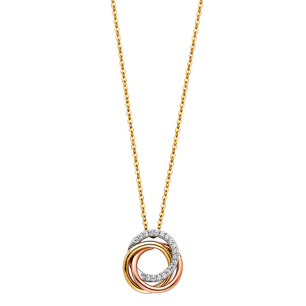 14K  CZ THREE RINGS NECKLACE