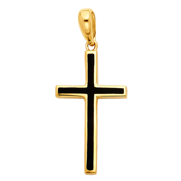 14K Religious Cross with Black Enamel Pendant