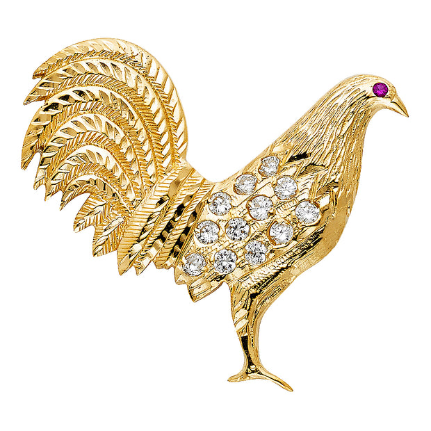 14K CZ Rooster Pendant