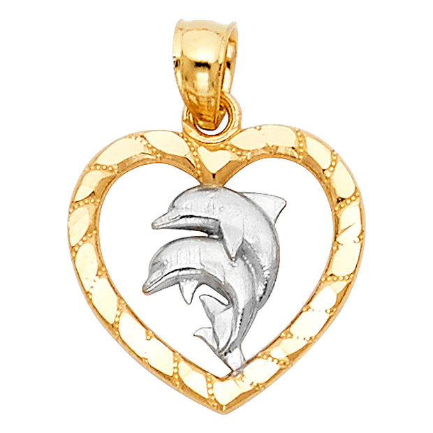14K Heart with Dolphin Pendant