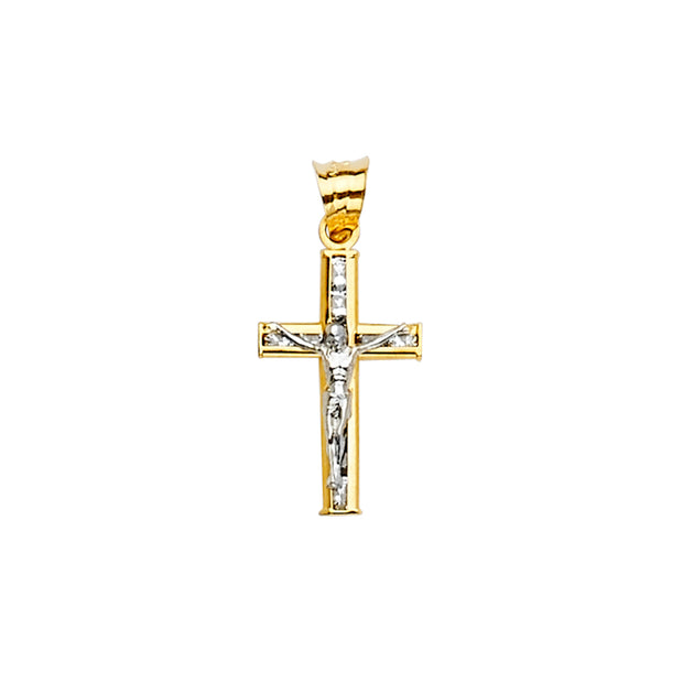 14K CZ Crucifix Cross Pendant