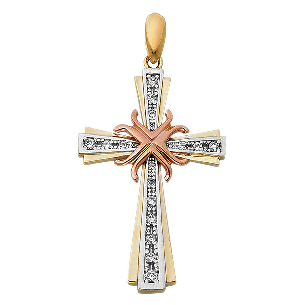 14K CZ Religious Cross Pendant