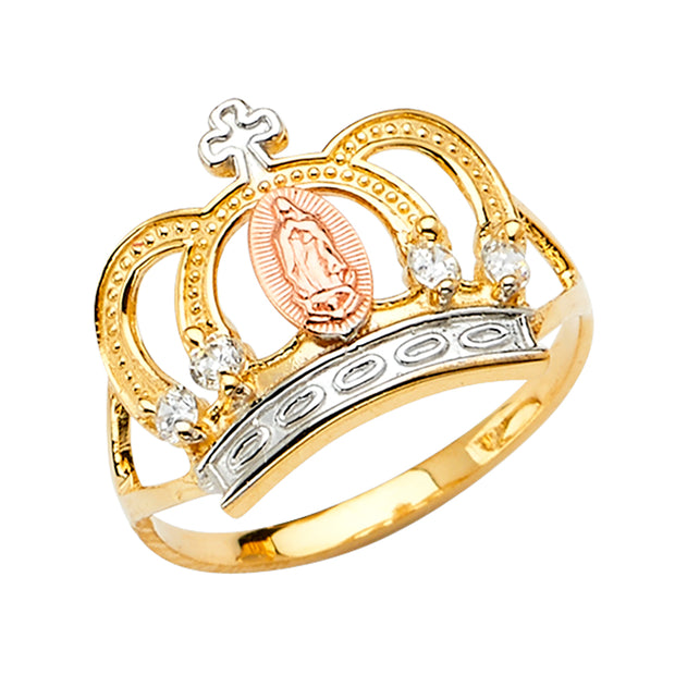 14K GUADALUPE CROWN CZ RING