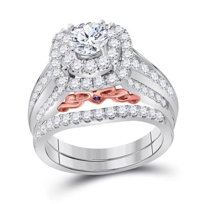 14K DIAMOND BRIDAL WEDDING RING SET 2 CTTW (CERTIFIED)