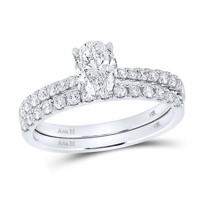 14K WHITE GOLD OVAL DIAMOND BRIDAL WEDDING RING SET 1-1/5 CTTW (CERTIFIED)
