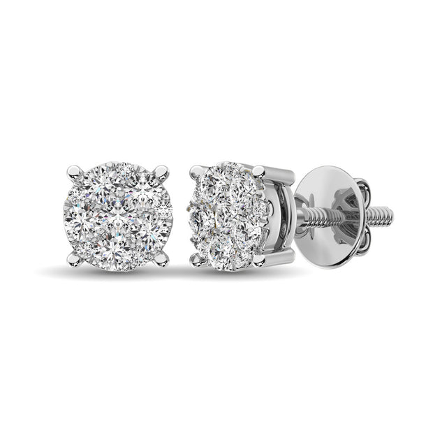 14K White Gold 2/5 Ct.Tw. Diamond Flower Stud Earrings