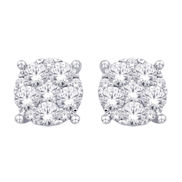14K White Gold 3/4 Ct.Tw. Diamond Flower Stud Earrings