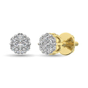 14K Yellow Gold 7/8 Ct.Tw. Diamond Flower Studs Earrings