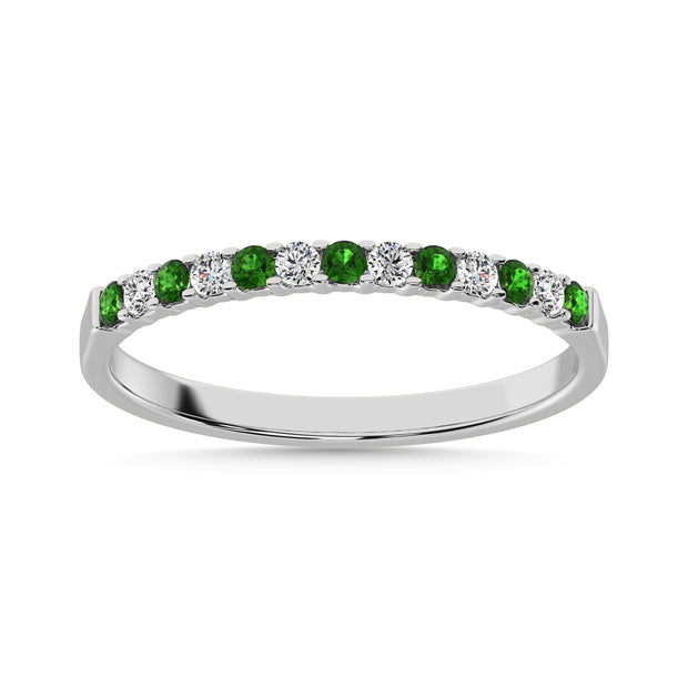 14K White Gold 1/4 Ct.tw Tsavorite & Diamond Machine Band