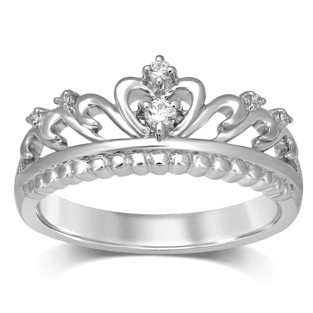 10k White Gold 1/20 Ct.Tw. Diamond Crown Stackable Band