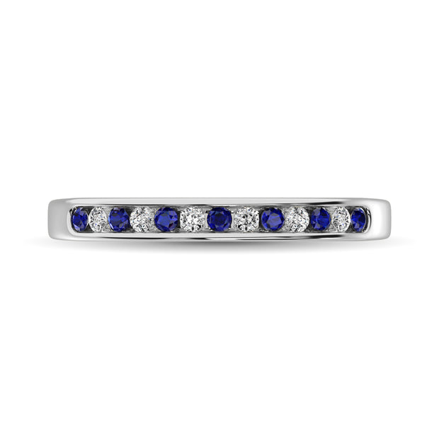 14K White Gold 1/5 Ct.tw Blue Sapphire & Diamond Machine Band