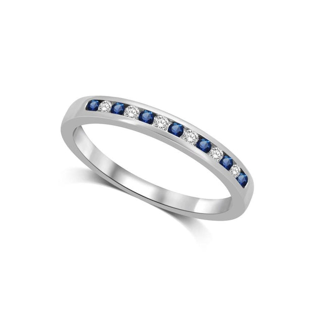 14K White Gold 1/5 Ct.tw Blue Sapphire & Diamond Machine Band