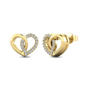 10K Yellow Gold 1/10 Ct.tw Diamond Heart Earrings