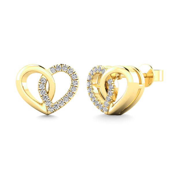 10K Yellow Gold 1/10 Ct.tw Diamond Heart Earrings