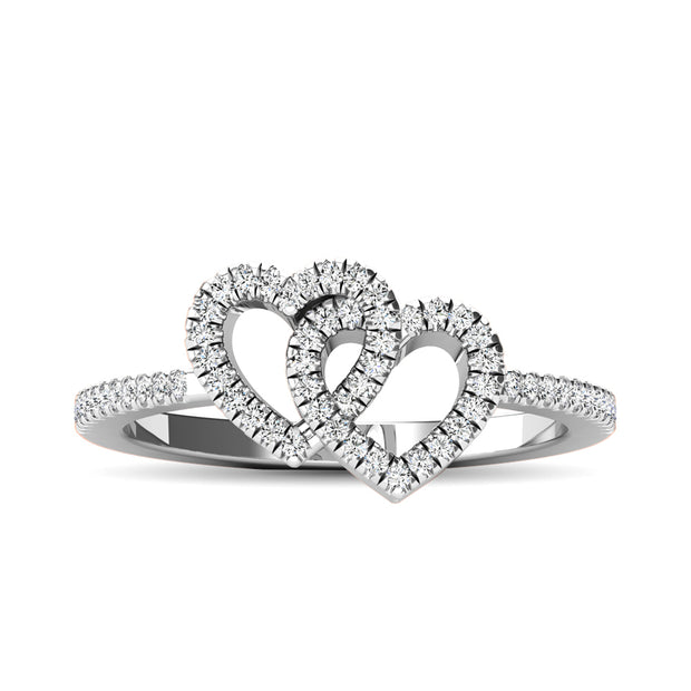 10K White Gold 1/5 Ct.tw Diamond Double Heart Ring