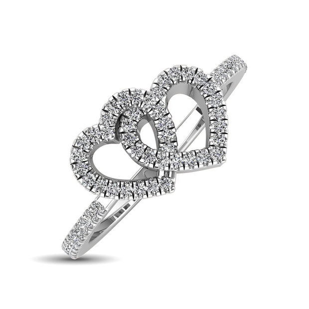 10K White Gold 1/5 Ct.tw Diamond Double Heart Ring