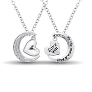 Sterling Silver 1/8 Ct.tw Diamond Heart  & Moon Pendant