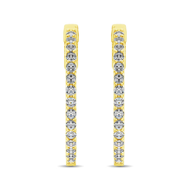 14K Yellow Gold Diamond 1 Ct.Tw. In and Out Hoop Earrings