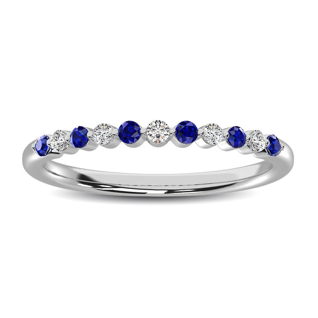 14K White Gold Alternate Diamond 1/4 Ct.tw and Blue Saphire Ring