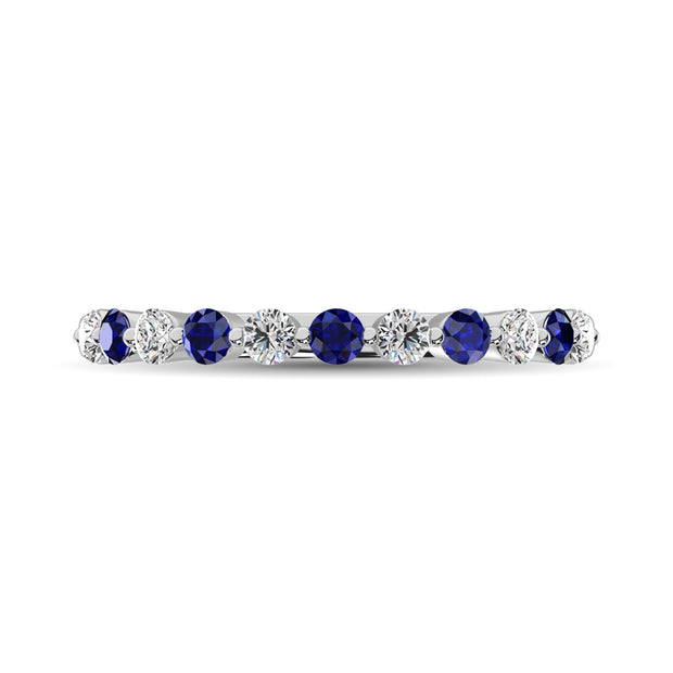Diamond 1/2 Ct.Tw. And Blue Sapphire Stack Band in 14K White Gold ( 6 Diamond and 5 Blue Sapphire )
