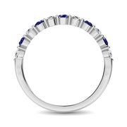 Diamond 1/2 Ct.Tw. And Blue Sapphire Stack Band in 14K White Gold ( 6 Diamond and 5 Blue Sapphire )