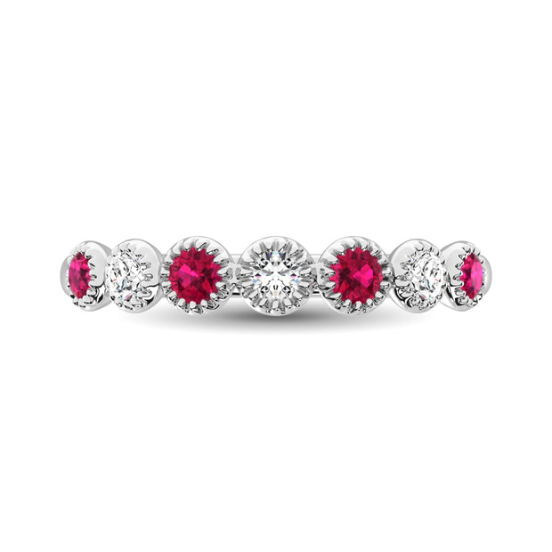 Diamond 1/5 Ct.Tw. And Ruby Stack Band in 14K White Gold ( 3 Diamond and 4 Ruby )