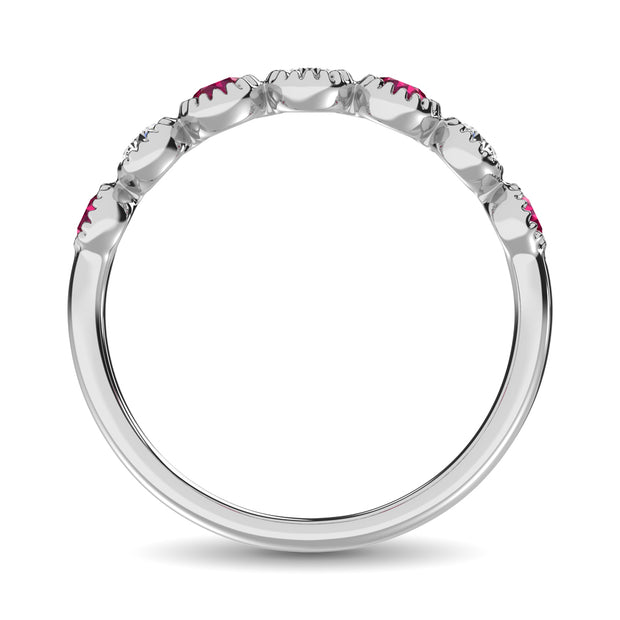 Diamond 1/5 Ct.Tw. And Ruby Stack Band in 14K White Gold ( 3 Diamond and 4 Ruby )