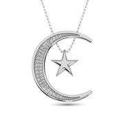 Diamond Moon and Star  Pendant 1/20 Ct.tw in Sterling Silver