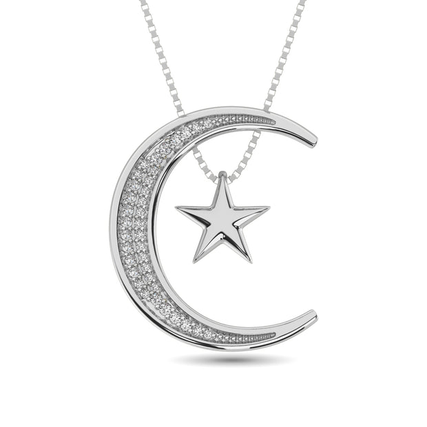 Diamond Moon and Star  Pendant 1/20 Ct.tw in Sterling Silver